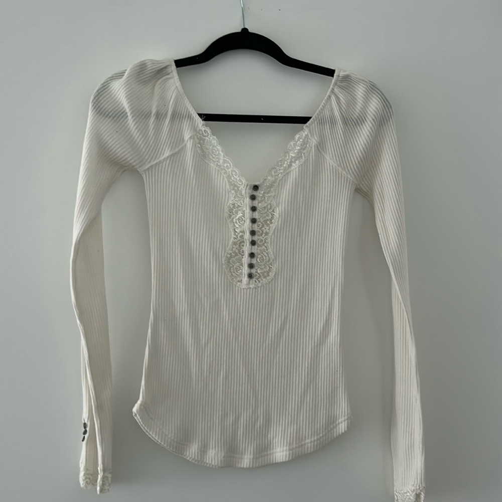 Free People White Lace Long Sleeve